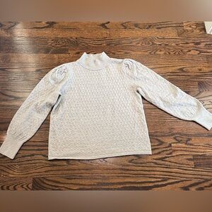 Olive & Oak Light Gray Puff-Sleeve Mock Neck Sweater